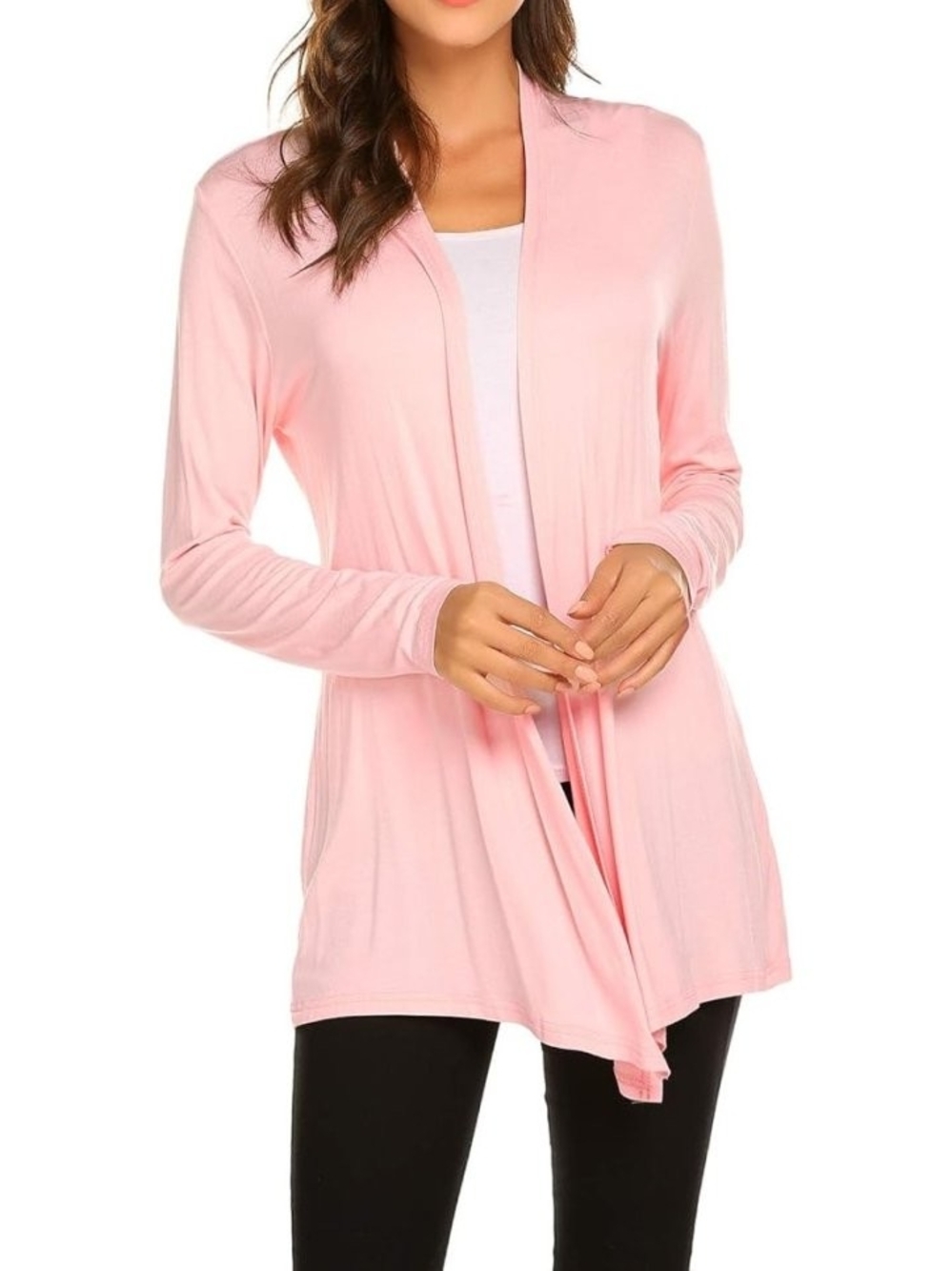 SHEIN Pale Pink Open-Front Long Cardigan